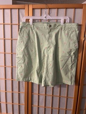 Tackle & Tides Men 36 Chino Shorts L. Green Flamingo Palm Cotton Tropical Beach